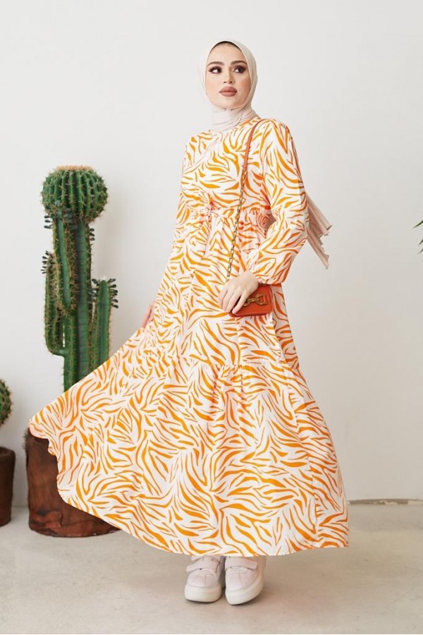  Zebra Desen Elbise Oranj 401