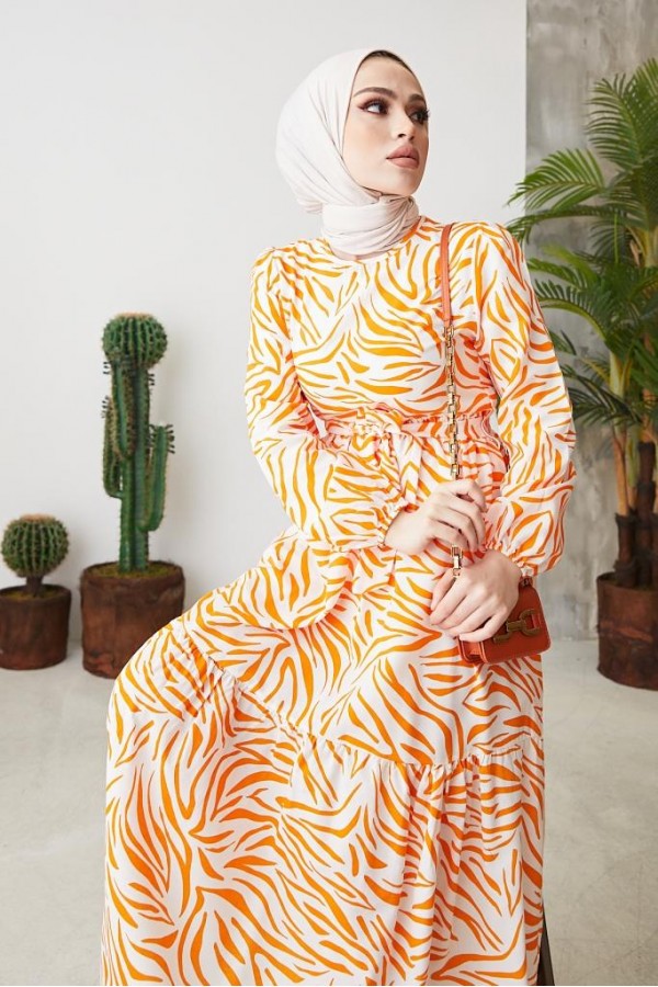  Zebra Desen Elbise Oranj 401