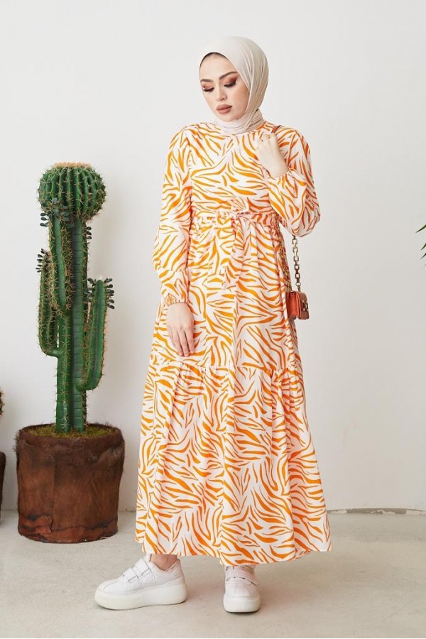  Zebra Desen Elbise Oranj 401