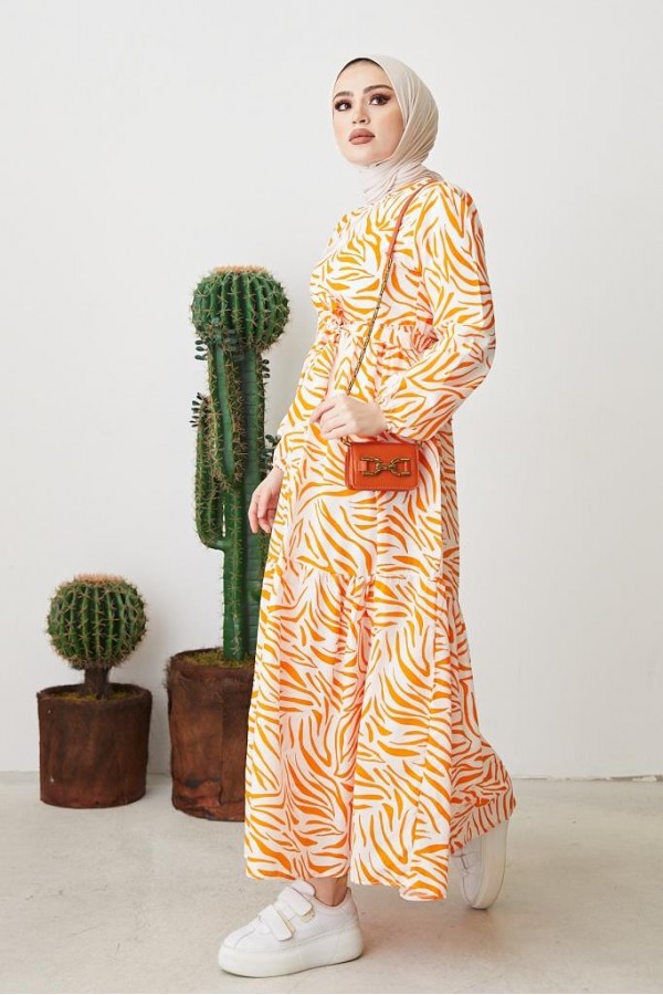  Zebra Desen Elbise Oranj 401