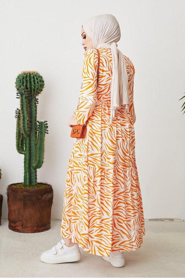  Zebra Desen Elbise Oranj 401