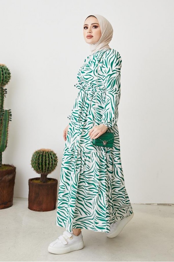  Zebra Desen Elbise Yeşil 401