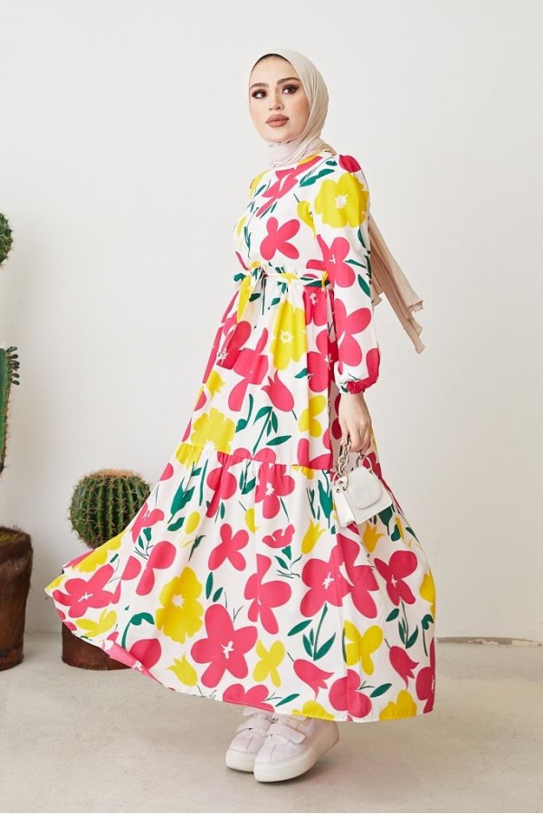 Çiçek Motifli Elbise Pembe 404 Çiçek Motifli Elbise Pembe 404