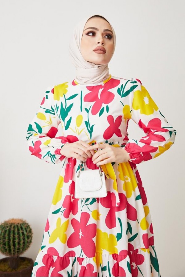Çiçek Motifli Elbise Pembe 404 Çiçek Motifli Elbise Pembe 404