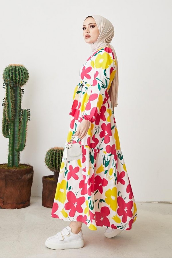 Çiçek Motifli Elbise Pembe 404 Çiçek Motifli Elbise Pembe 404