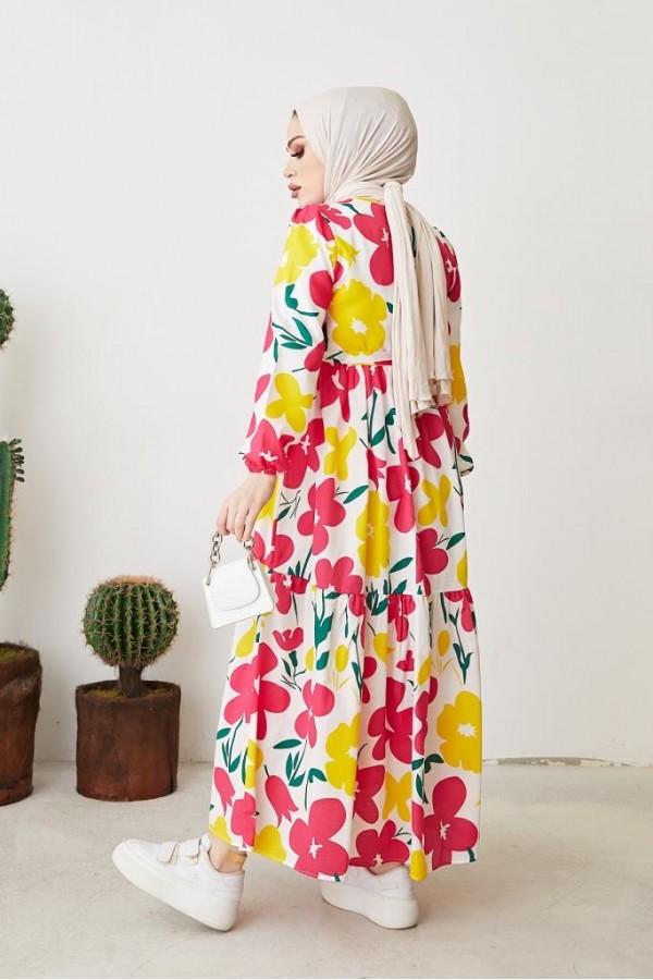 Çiçek Motifli Elbise Pembe 404 Çiçek Motifli Elbise Pembe 404