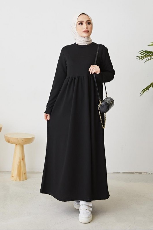 301 İki İplik Uzun Tesettür Elbise Siyah