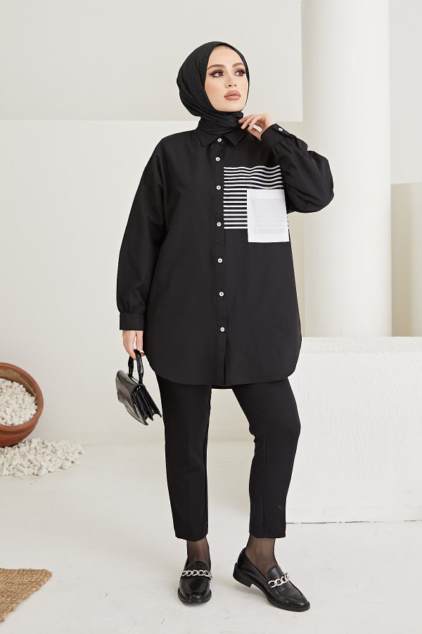 Çizgi Detaylı Gömlek Siyah 61409 Çizgi Detaylı Gömlek Siyah 61409