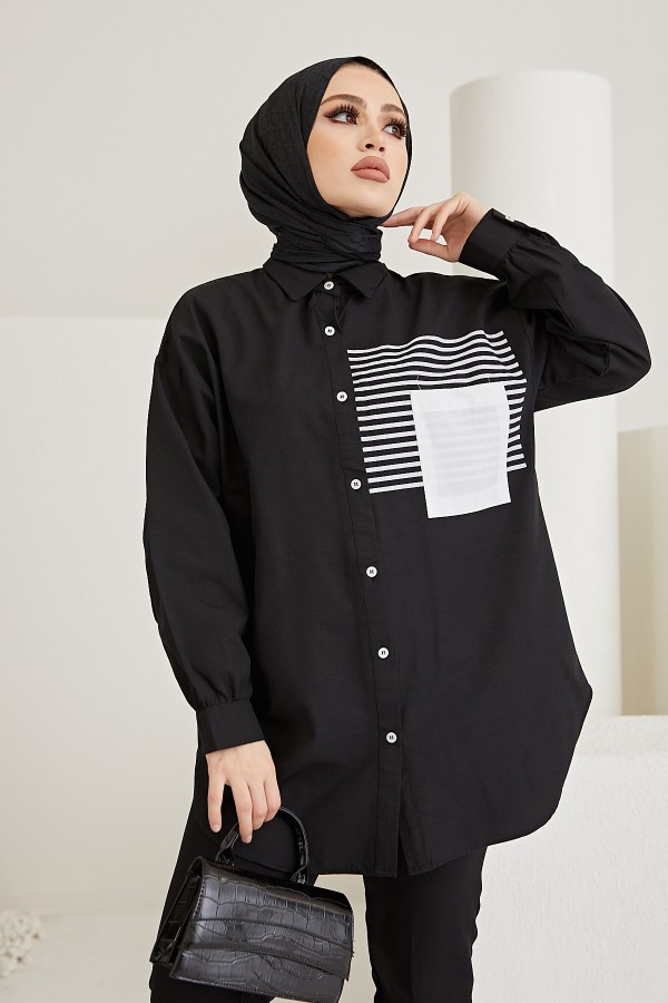 Çizgi Detaylı Gömlek Siyah 61409 Çizgi Detaylı Gömlek Siyah 61409