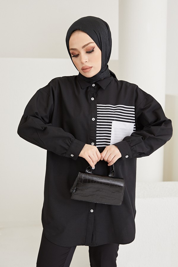 Çizgi Detaylı Gömlek Siyah 61409 Çizgi Detaylı Gömlek Siyah 61409