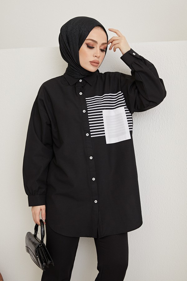 Çizgi Detaylı Gömlek Siyah 61409 Çizgi Detaylı Gömlek Siyah 61409