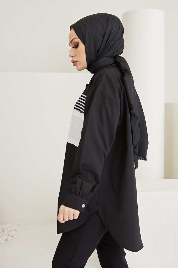 Çizgi Detaylı Gömlek Siyah 61409 Çizgi Detaylı Gömlek Siyah 61409