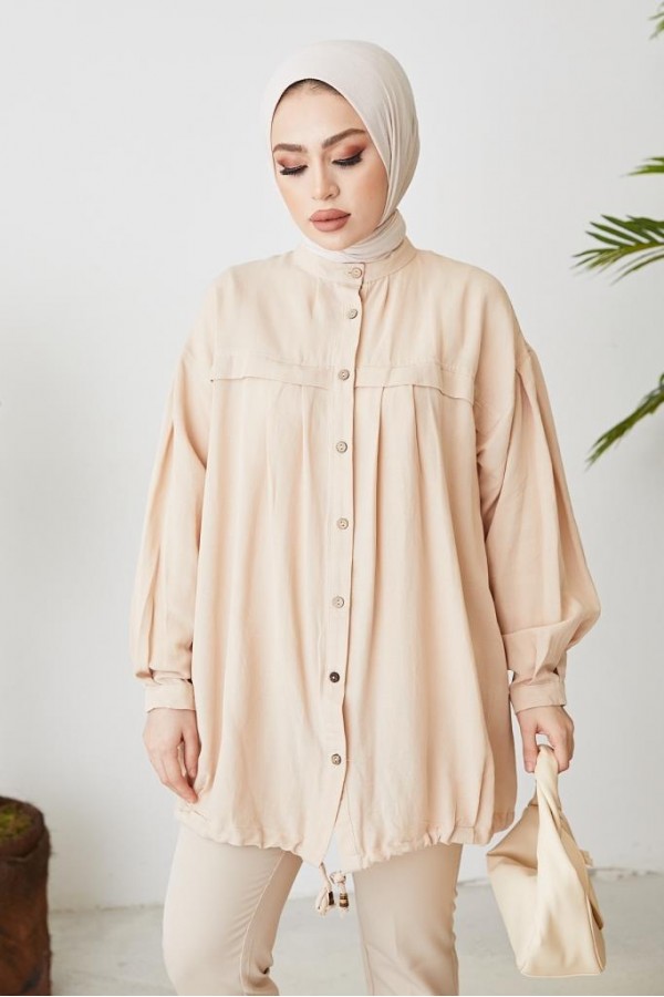 Eteği Bağcıklıhakim Yaka Gömlek Bej 61382 Eteği Bağcıklıhakim Yaka Gömlek Bej 61382
