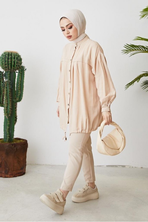 Eteği Bağcıklıhakim Yaka Gömlek Bej 61382 Eteği Bağcıklıhakim Yaka Gömlek Bej 61382