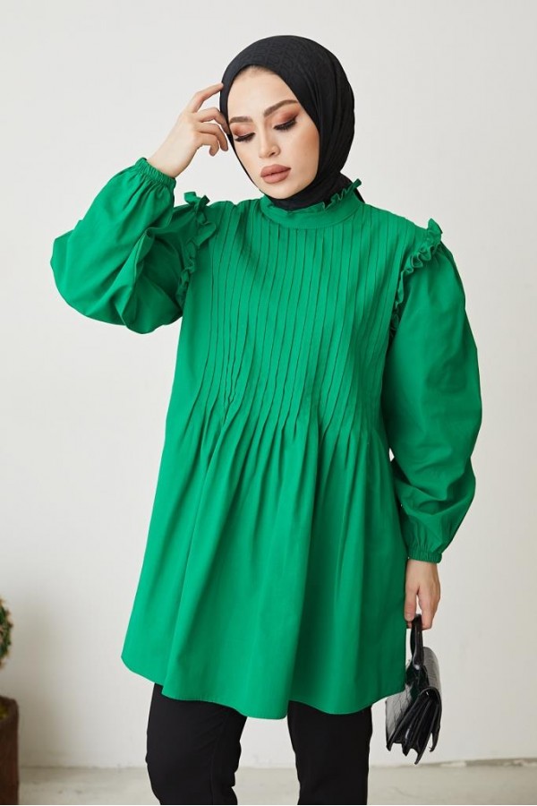  Omzu Fırfır Detalı Gömlek Yeşil 61425
