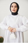  Pile Nevür Detaylı Tesettür Gömlek Beyaz 61441