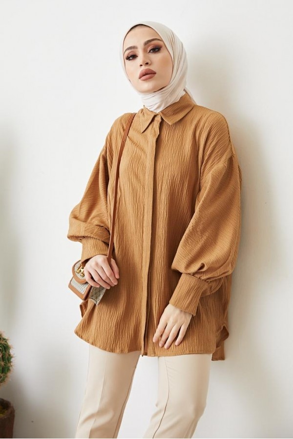 Balon Kol Salaş Gömlek Camel 61446 Balon Kol Salaş Gömlek Camel 61446