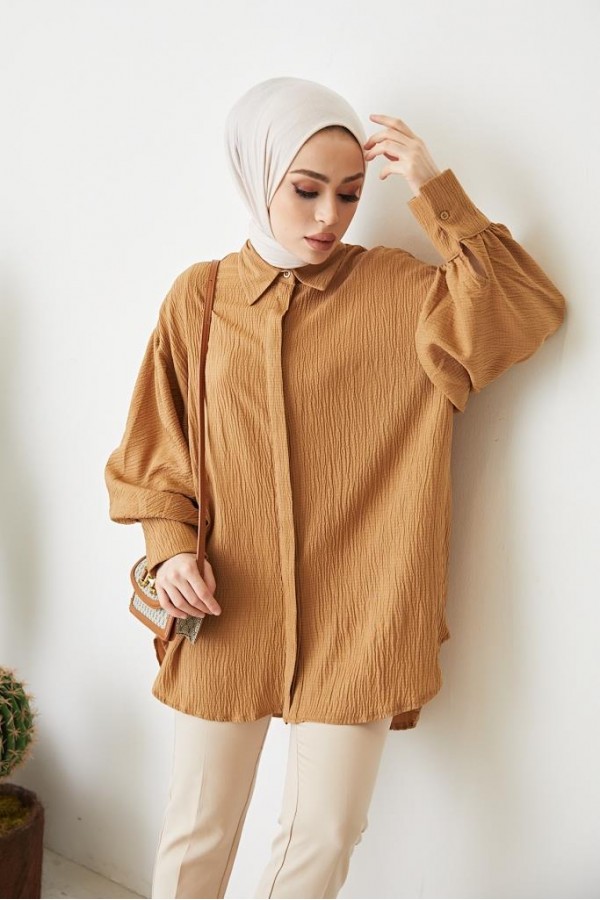 Balon Kol Salaş Gömlek Camel 61446 Balon Kol Salaş Gömlek Camel 61446