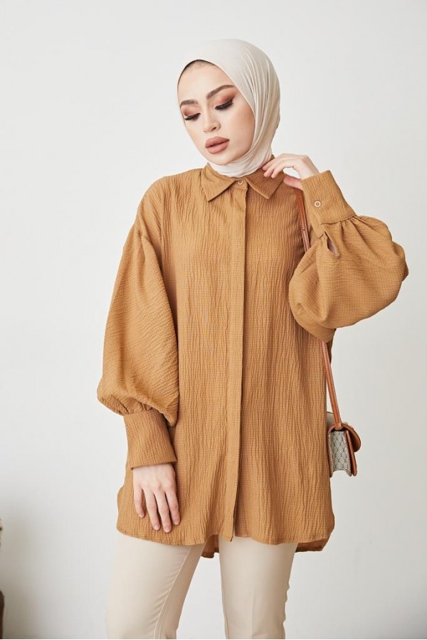 Balon Kol Salaş Gömlek Camel 61446 Balon Kol Salaş Gömlek Camel 61446