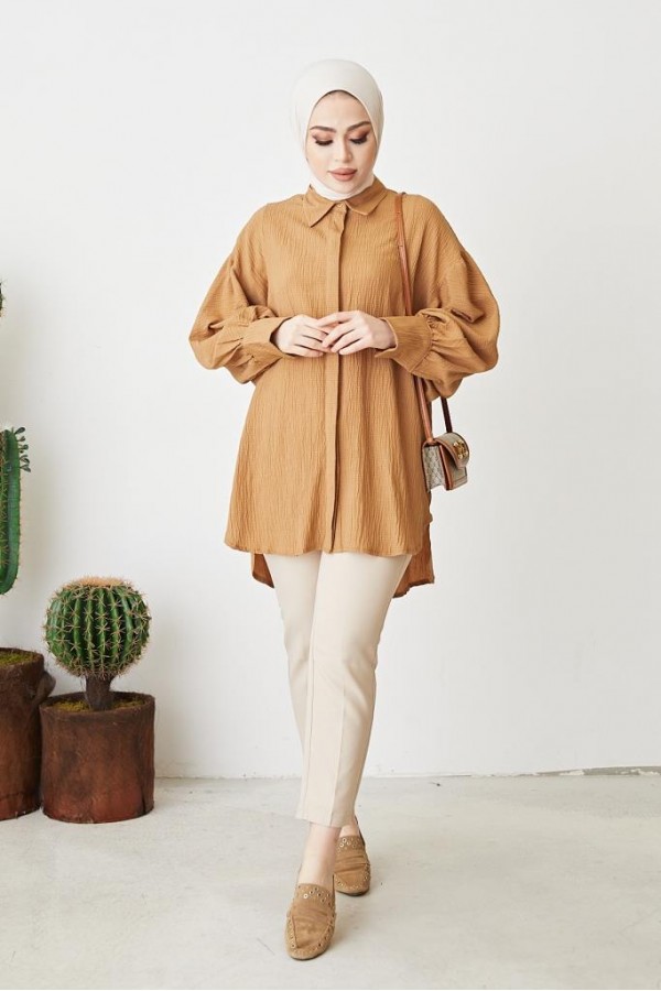 Balon Kol Salaş Gömlek Camel 61446 Balon Kol Salaş Gömlek Camel 61446
