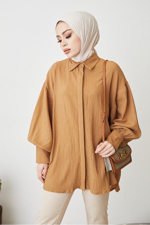 Balon Kol Salaş Gömlek Camel 61446 Balon Kol Salaş Gömlek Camel 61446