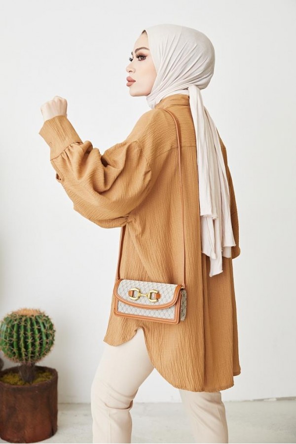 Balon Kol Salaş Gömlek Camel 61446 Balon Kol Salaş Gömlek Camel 61446