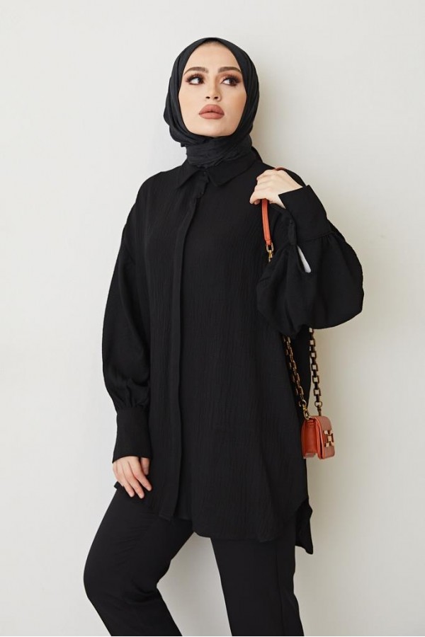  Balon Kol Salaş Gömlek Siyah 61446