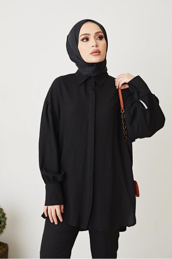  Balon Kol Salaş Gömlek Siyah 61446