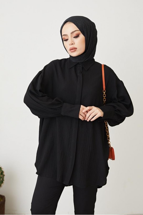  Balon Kol Salaş Gömlek Siyah 61446