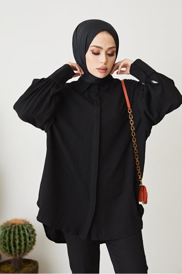  Balon Kol Salaş Gömlek Siyah 61446