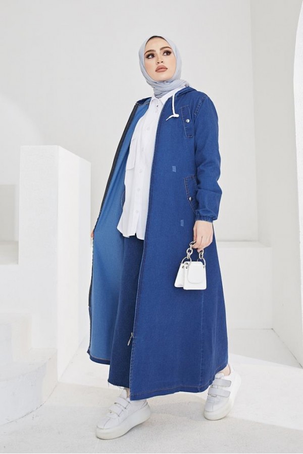  Fermuarlı Kot Kap Lacivert 7701