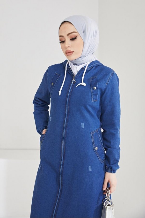  Fermuarlı Kot Kap Lacivert 7701
