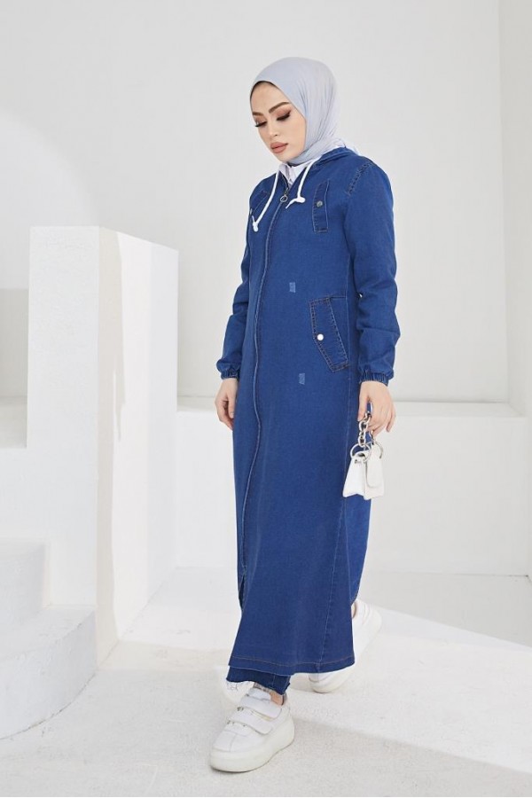  Fermuarlı Kot Kap Lacivert 7701