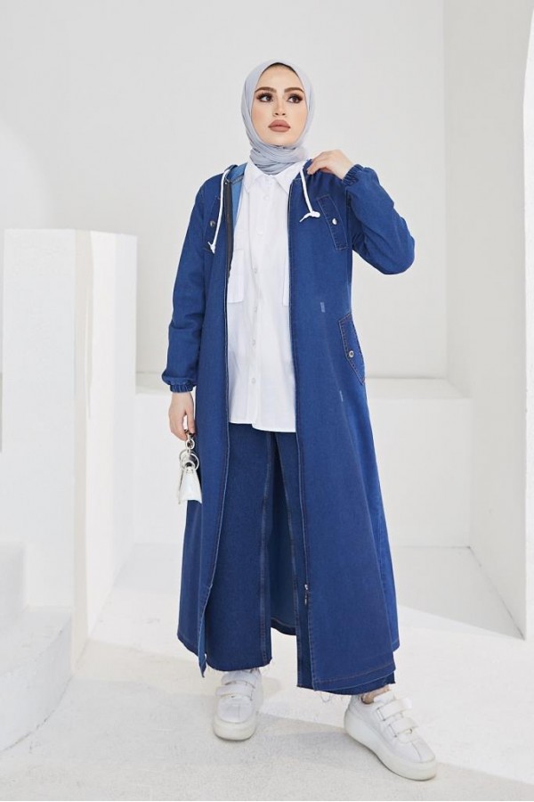  Fermuarlı Kot Kap Lacivert 7701