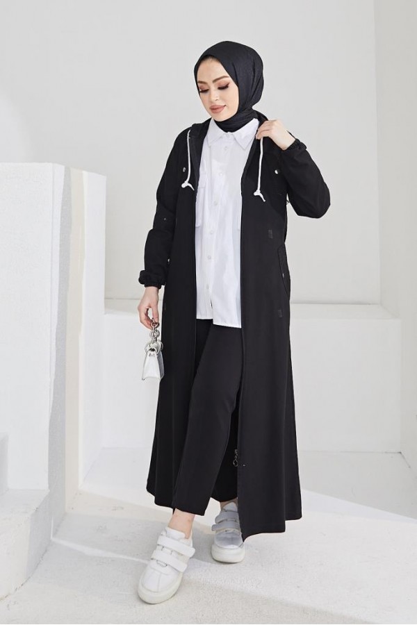  Fermuarlı Kot Kap Siyah 7701