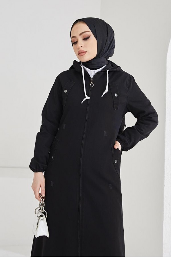  Fermuarlı Kot Kap Siyah 7701