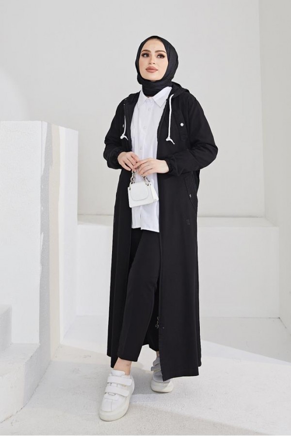  Fermuarlı Kot Kap Siyah 7701