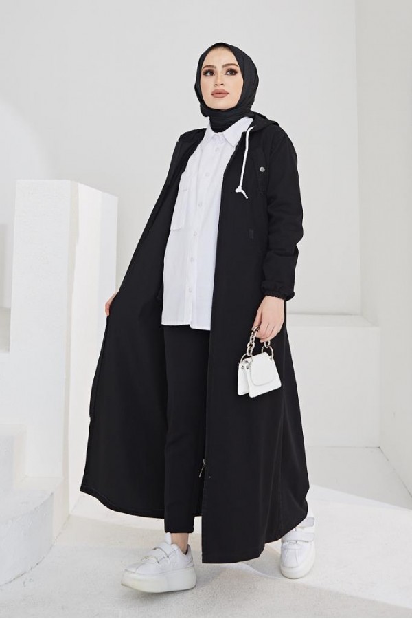  Fermuarlı Kot Kap Siyah 7701