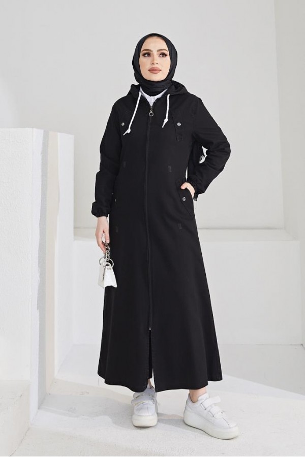  Fermuarlı Kot Kap Siyah 7701