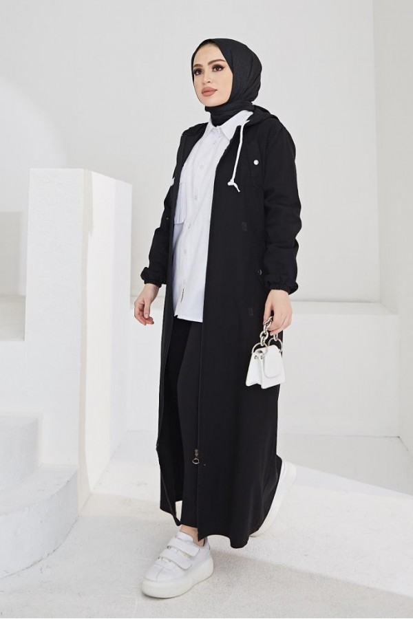  Fermuarlı Kot Kap Siyah 7701