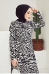 103 Zebra Deseni Elbise Siyah