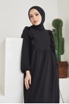  Fırfır Detaylı Aerobin Elbise Siyah 2202