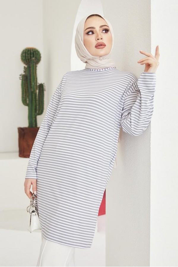  Çizgili Tunik Gri 533