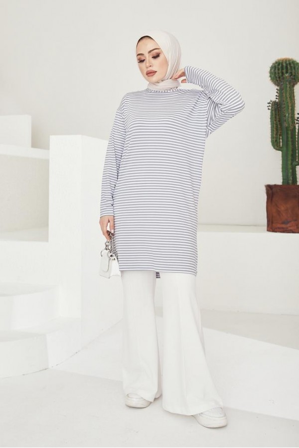  Çizgili Tunik Gri 533