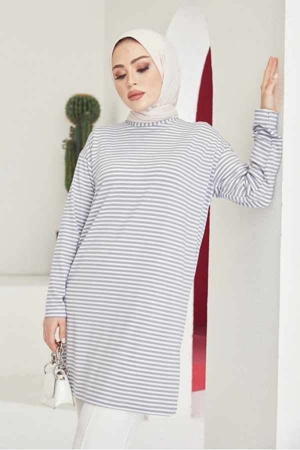  Çizgili Tunik Gri 533