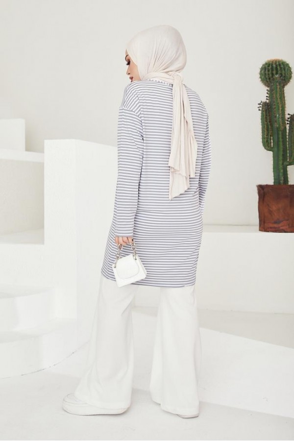  Çizgili Tunik Gri 533