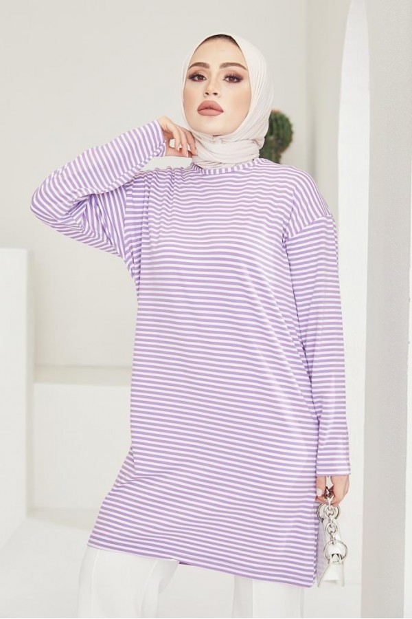  Çizgili Tunik Lila 533