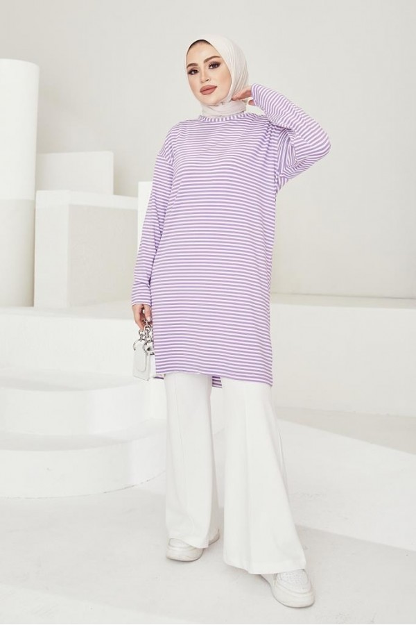  Çizgili Tunik Lila 533