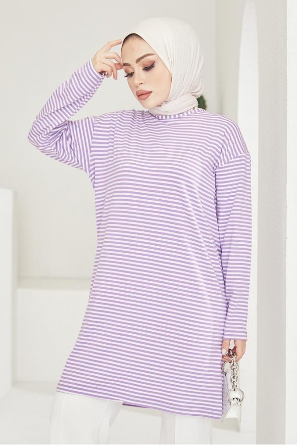  Çizgili Tunik Lila 533