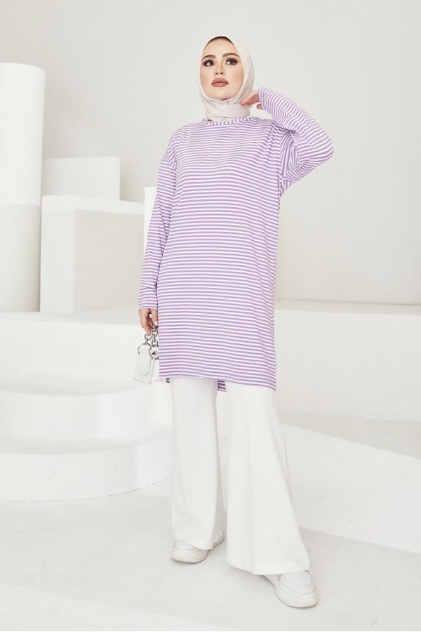  Çizgili Tunik Lila 533